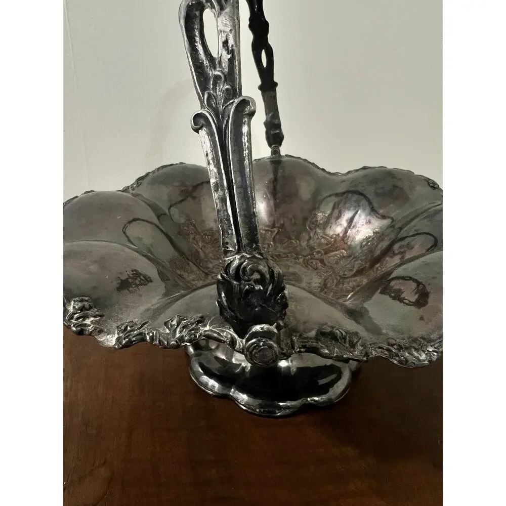 Nov 25, 1851 Wedding Cake Silver Plate Basket Monogram Antique Handled Ornateget